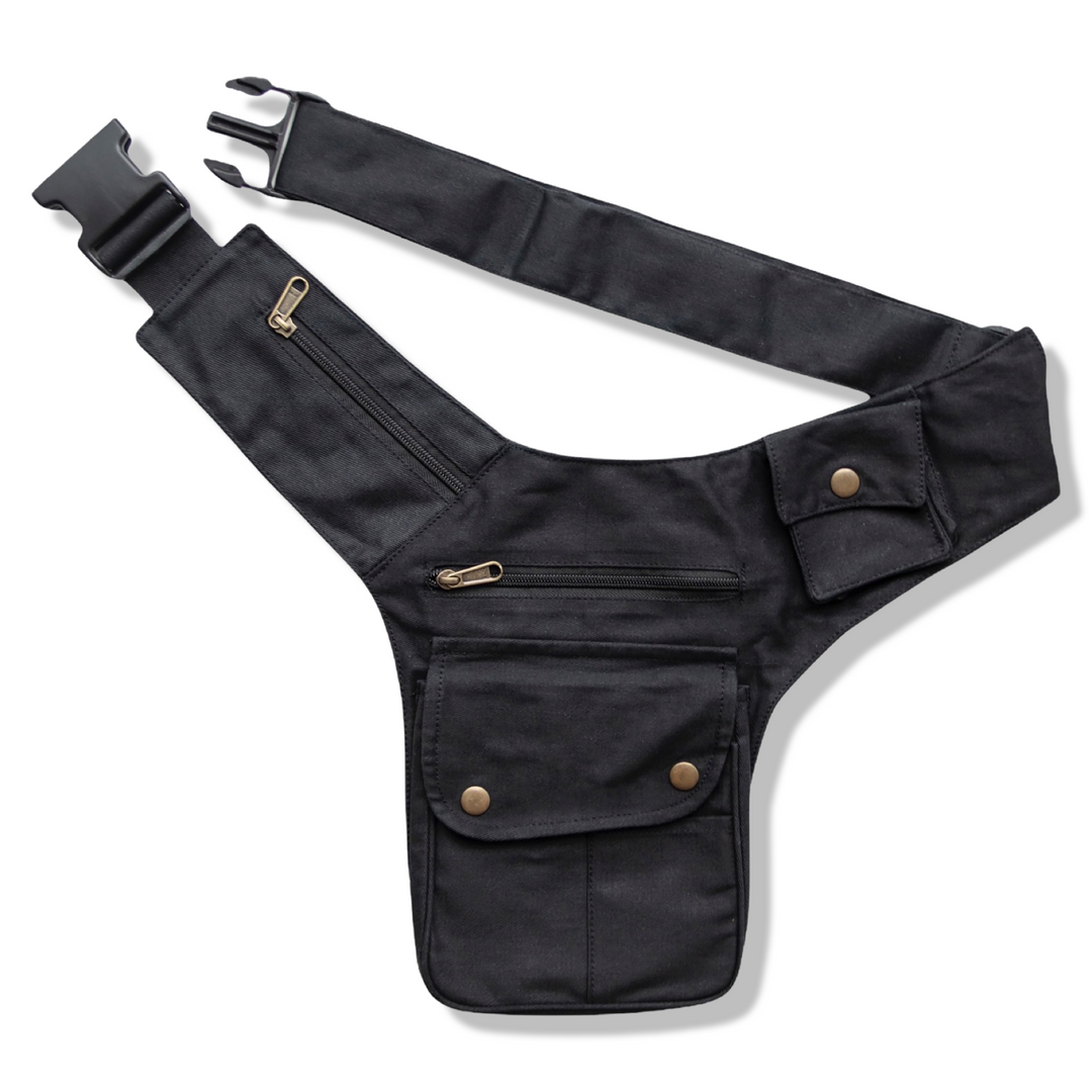 Unisex Cotton Utility Pocket Belt Black 7 pockets travel festiva Manifestie