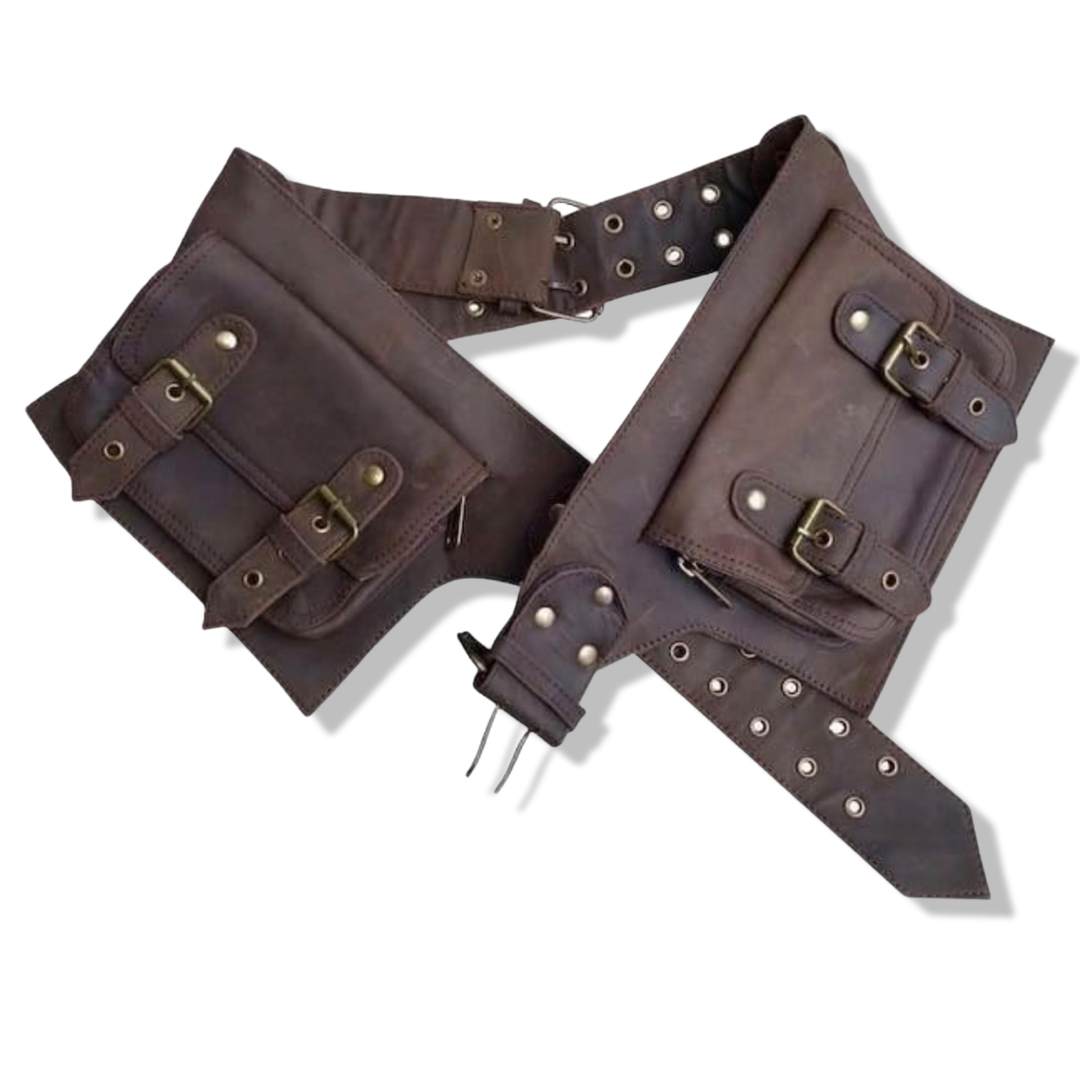 Leather Utility Belt | Adjustable, 4 Pocket | Saddle | travel, cosplay, festival