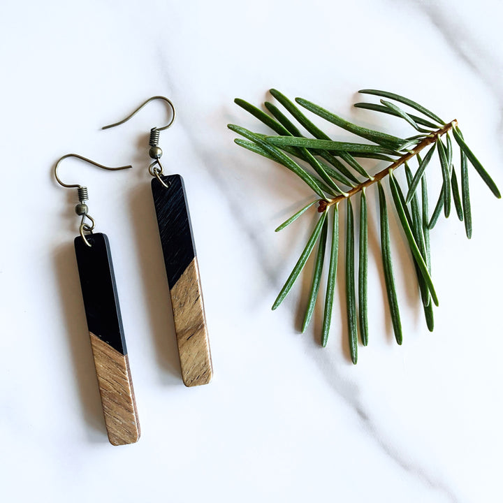 Long Classic Walnut Wood + Resin Earrings