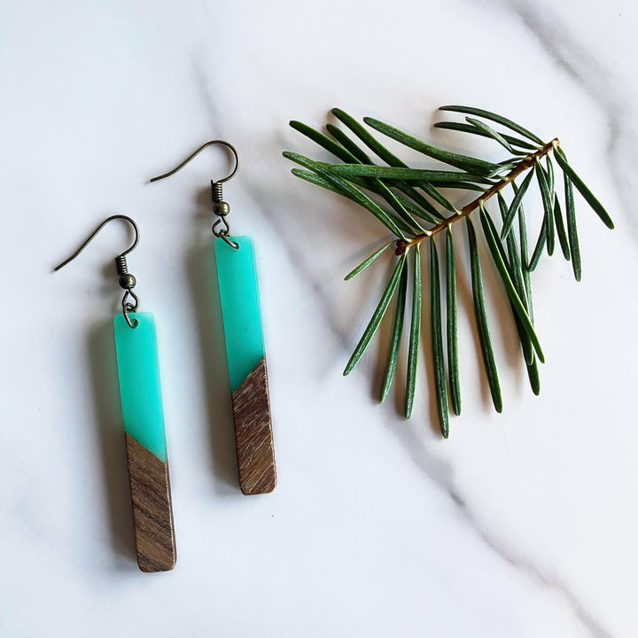 Long Classic Walnut Wood + Resin Earrings