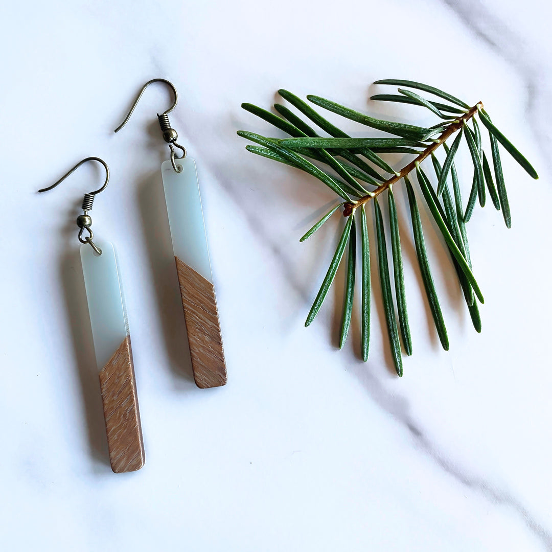 Long Classic Walnut Wood + Resin Earrings