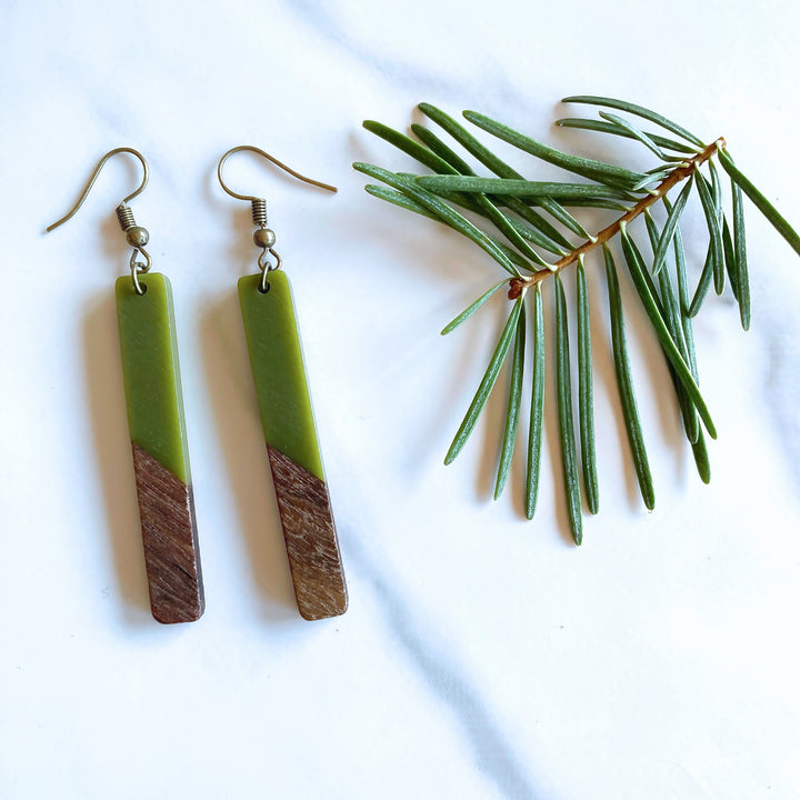 Long Classic Walnut Wood + Resin Earrings