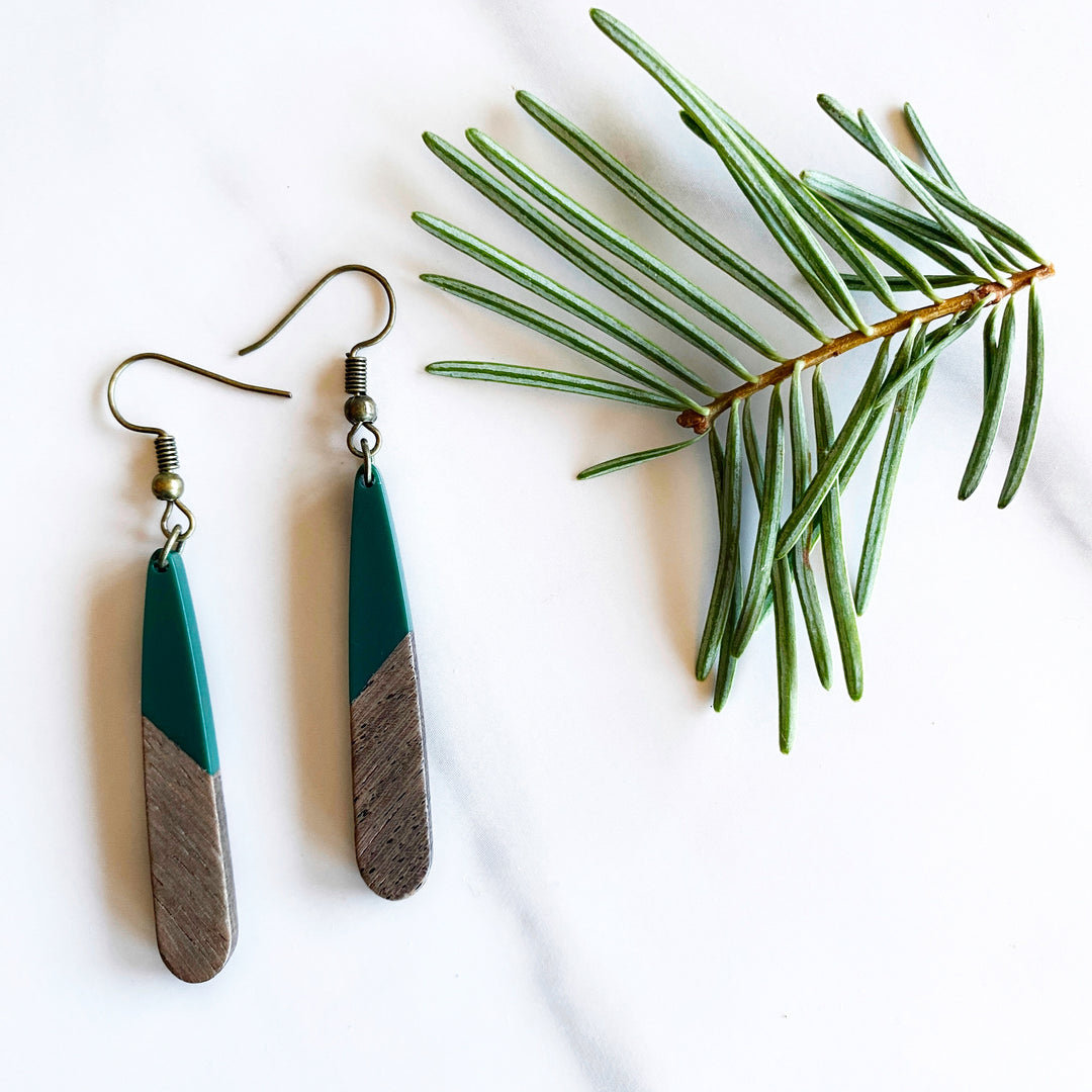 Tear Drop Walnut Wood + Resin Earrings