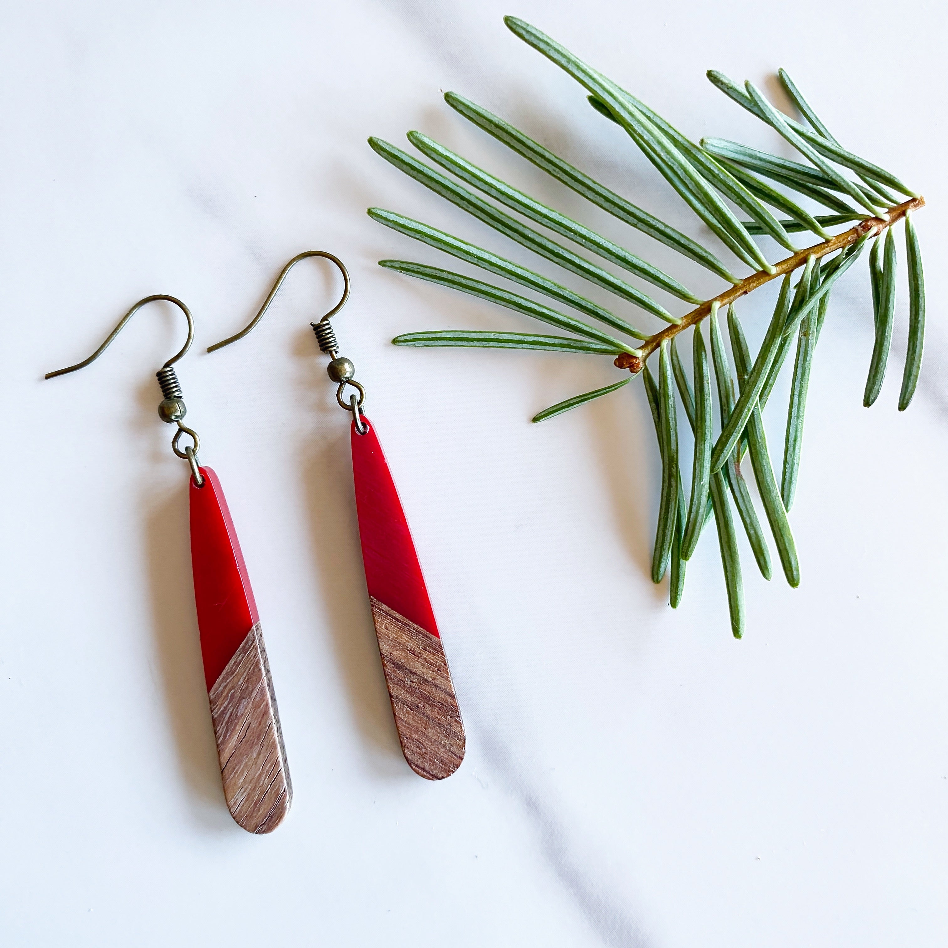 Tear Drop Walnut Wood + Resin Earrings