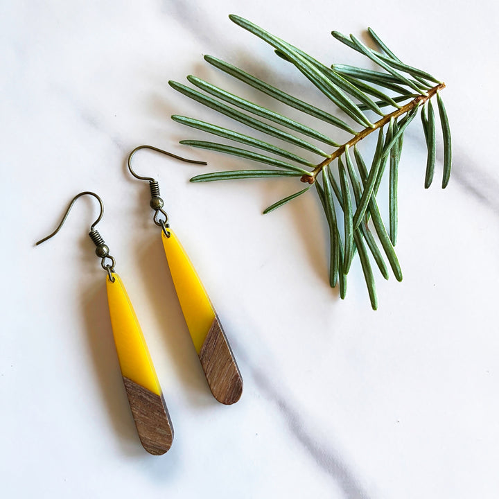 Tear Drop Walnut Wood + Resin Earrings