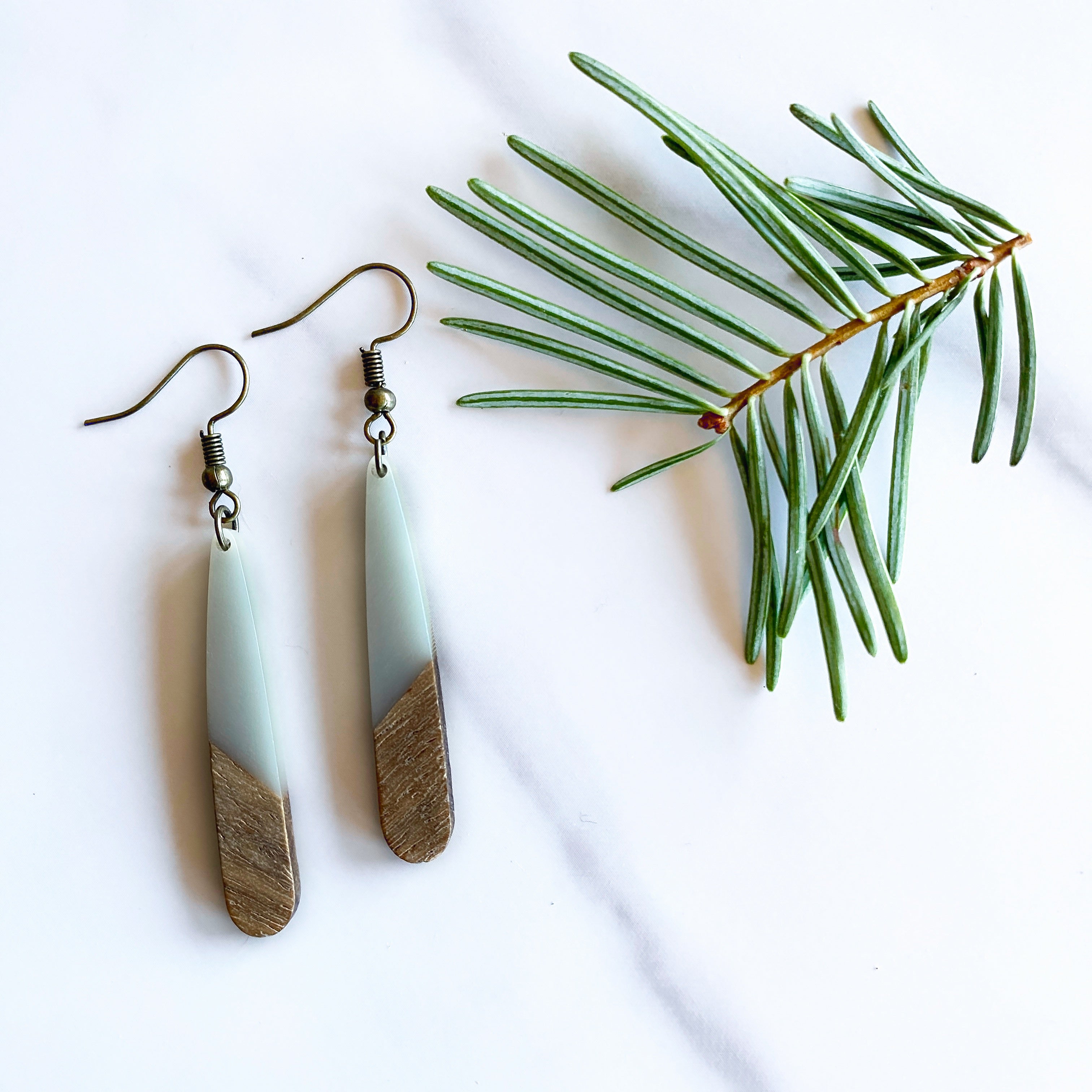 Tear Drop Walnut Wood + Resin Earrings