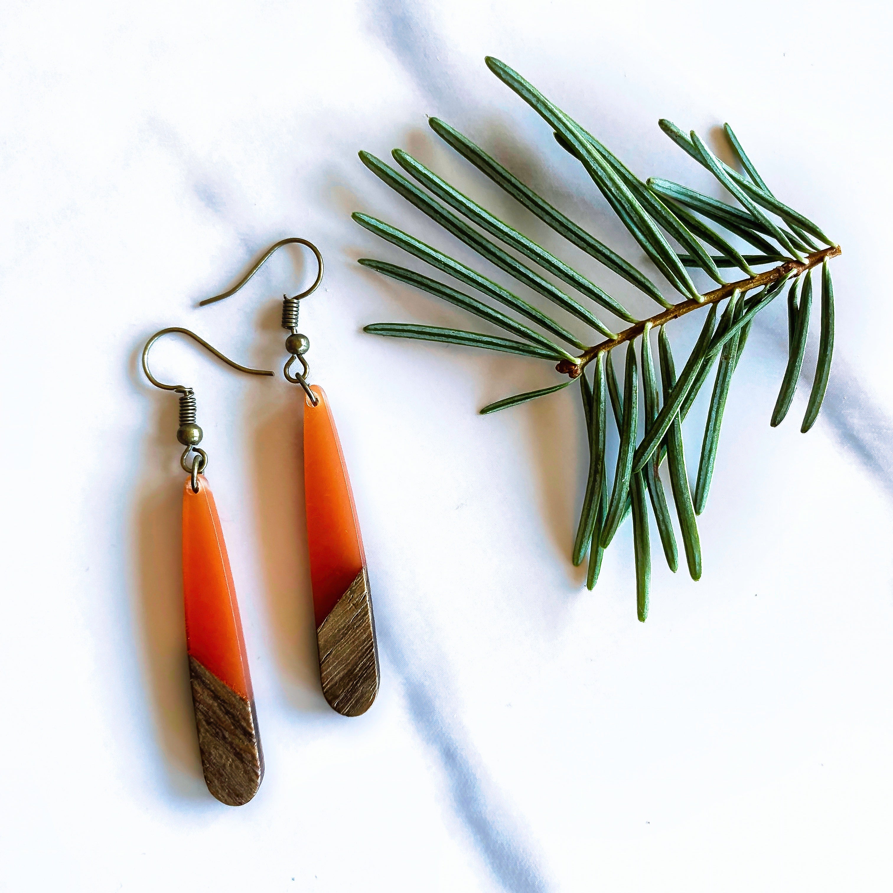 Tear Drop Walnut Wood + Resin Earrings