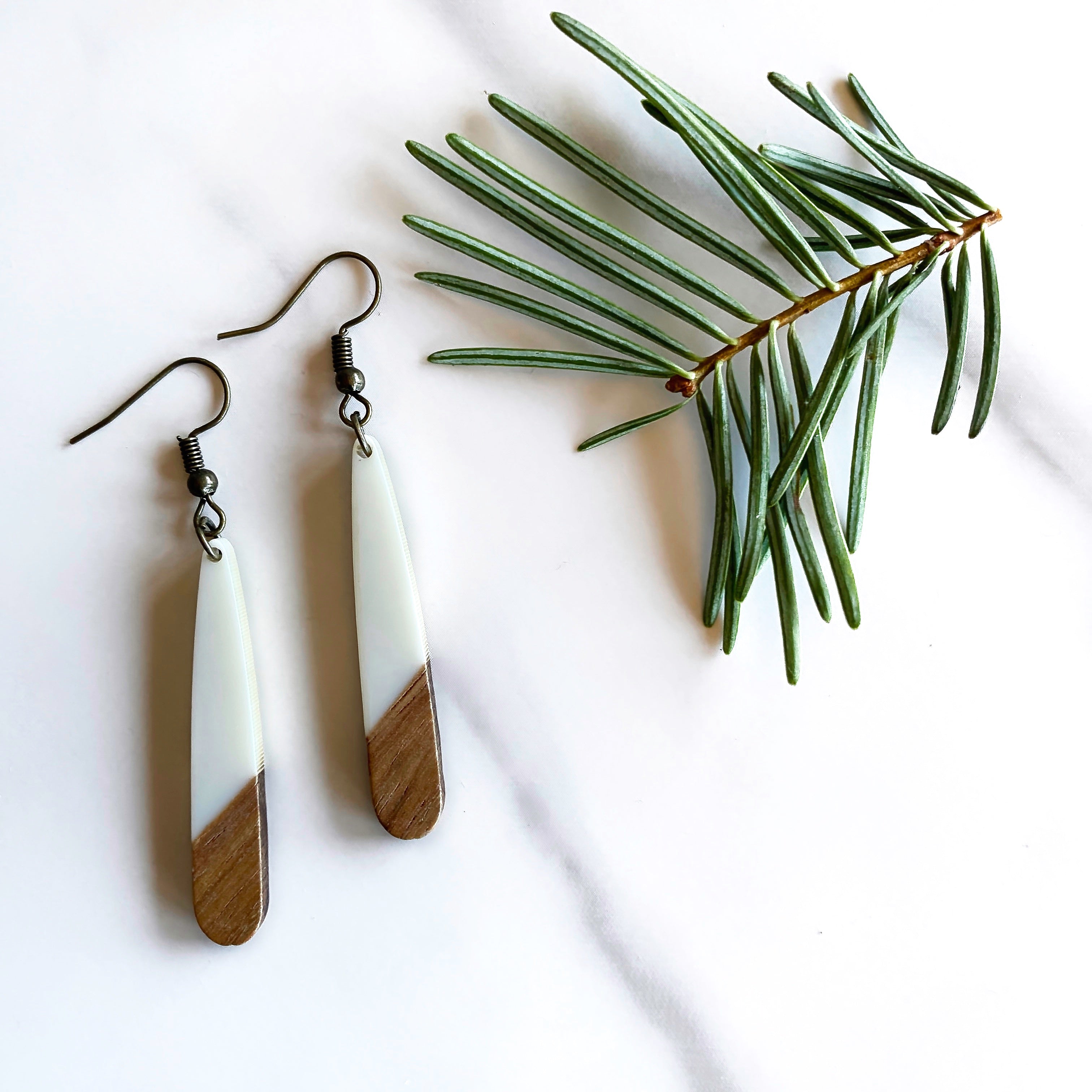 Tear Drop Walnut Wood + Resin Earrings