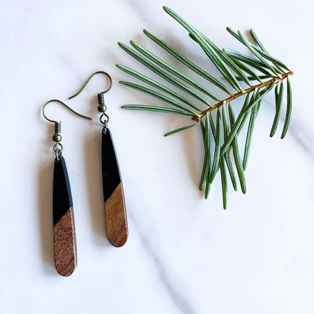 Tear Drop Walnut Wood + Resin Earrings