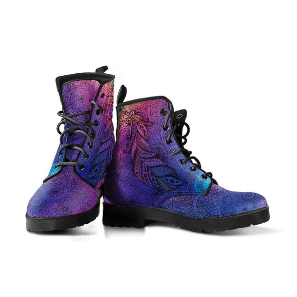 Purples And Blues Dragonfly Memory Foam Boots - Vegan Leather Combat Boots For Women (US 9 / EU 40)