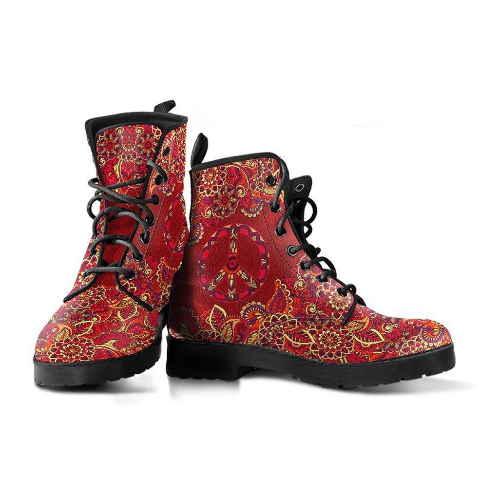 Red Peace Mandala Vegan Leather Boots - Manifestie