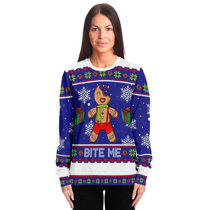 Bite Me Sweatshirt | Unisex Ugly Christmas Sweater, Xmas Sweater, Holiday Sweater, Festive Sweater, Funny Sweater, Funny Party Shirt