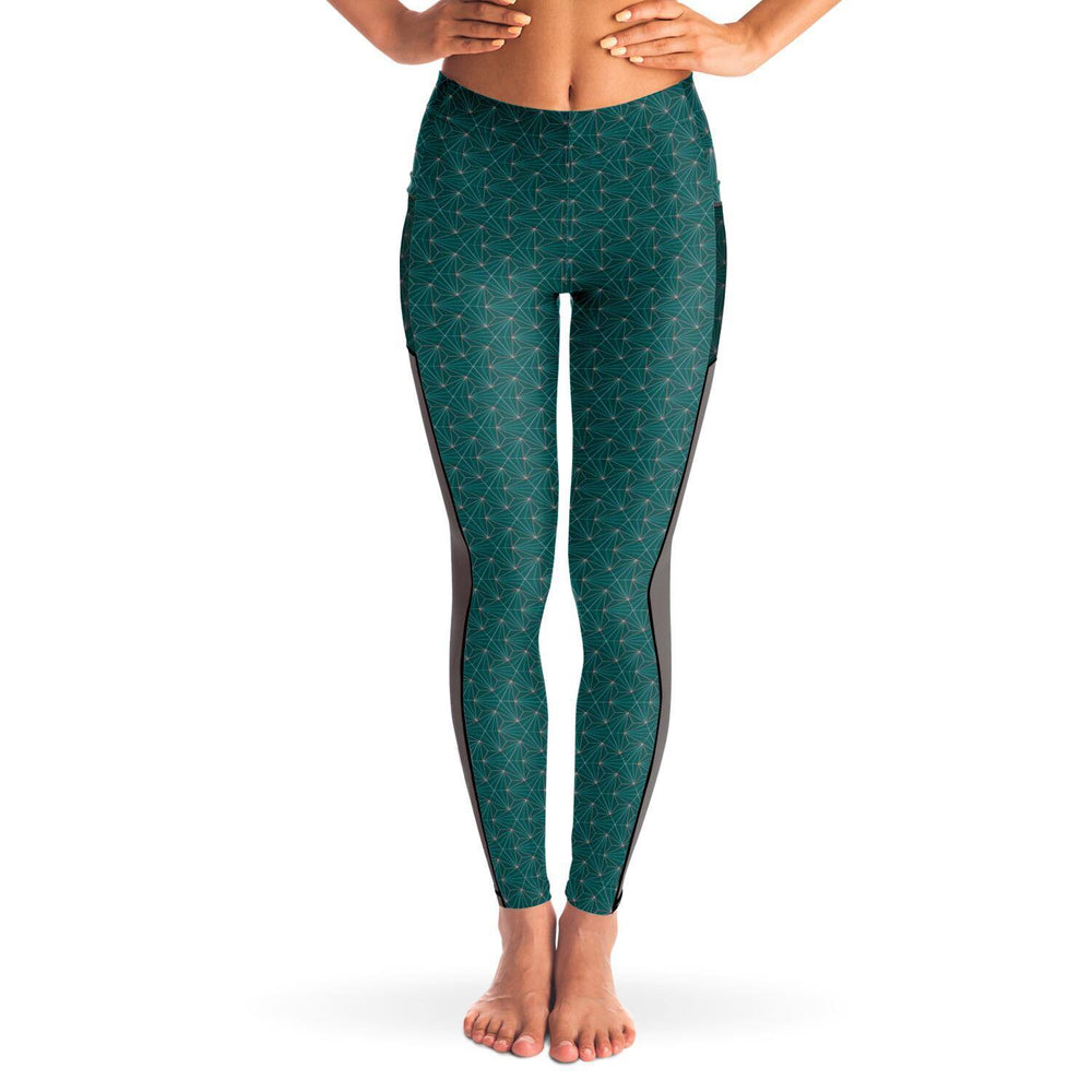 TURQUOISE SACRED CONNECTIONS PREMIUM MESH POCKET YOGA LEGGINGS - Manifestie