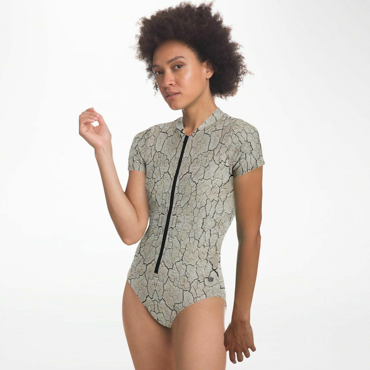 Black Rock City Short Sleeve Swimsuit | Full Piece Bodysuit | Front Zipper Bathing Suit | 50+ UPF Protection, UV Swimwear