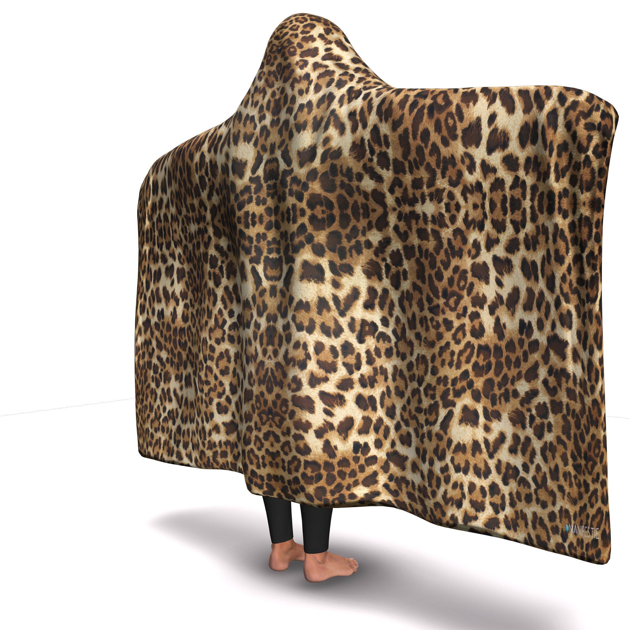 LEOPARD PRINT PREMIUM HOODED BLANKET with WRIST STRAPS | Plush, Premium Sherpa | Kids, Adult - Manifestie