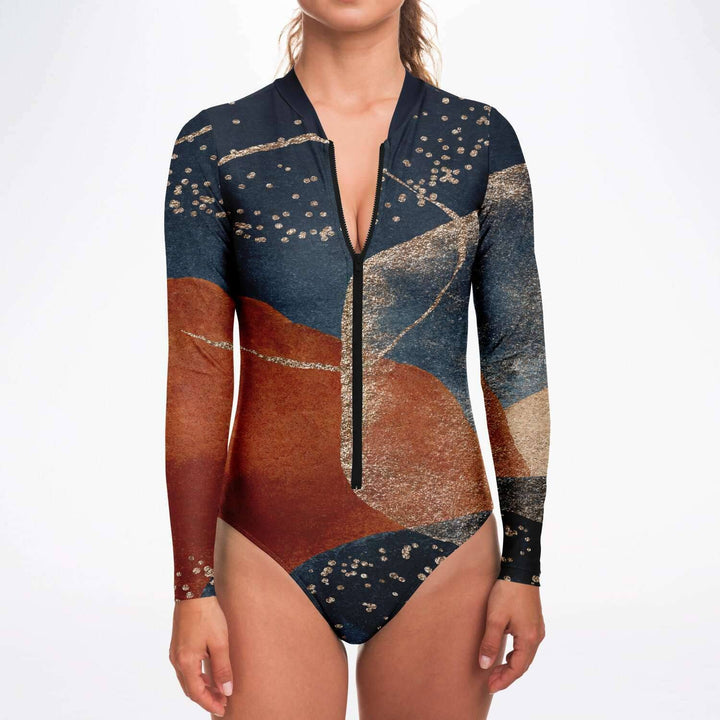 Spellbound Long Sleeve Swimsuit | Full Piece Bodysuit | Front Zipper - Manifestie