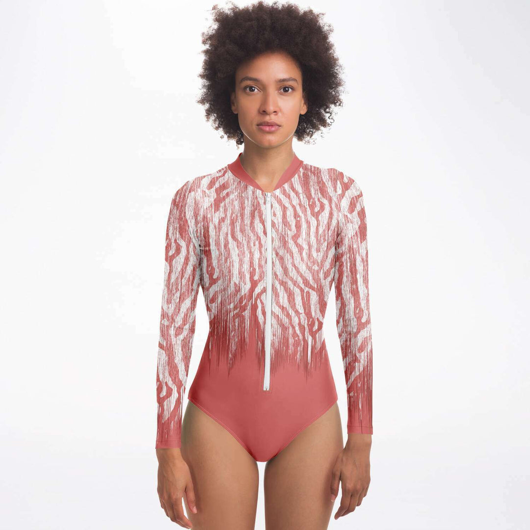 Coral Long Sleeve Swimsuit | One Piece Bodysuit Rash Guard UPF 50+