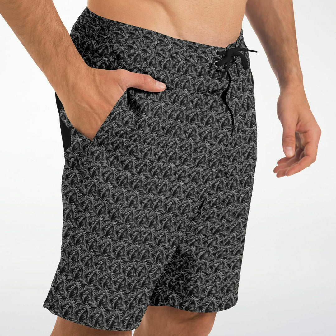 Black Tropical Leaves board shorts