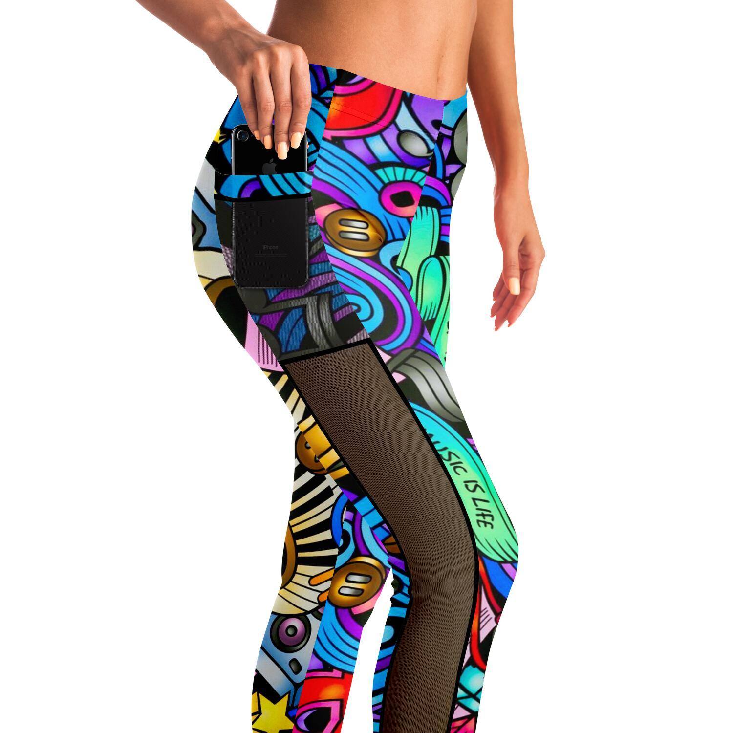 MUSIC IS LIFE PREMIUM MESH POCKET YOGA LEGGINGS - Manifestie