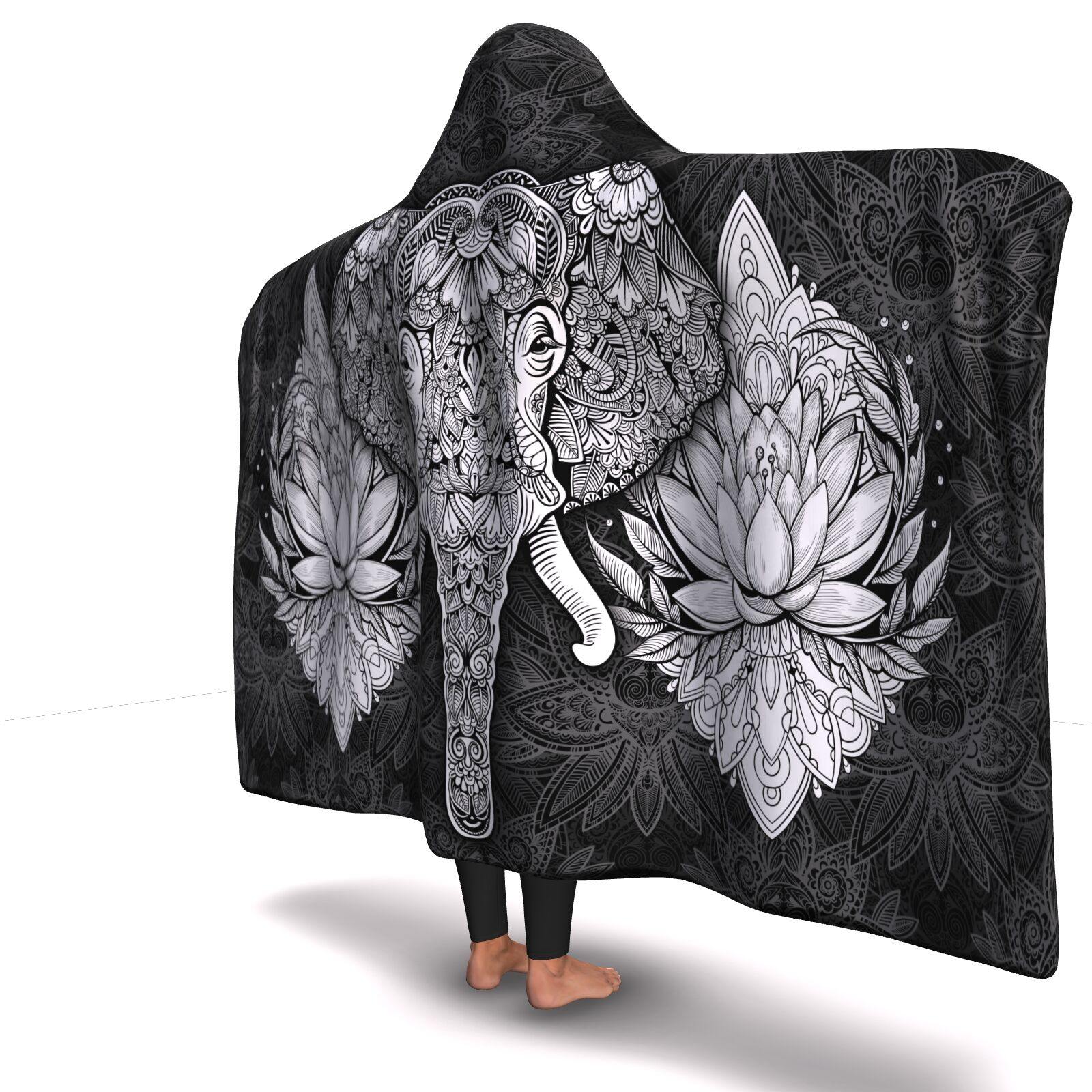 BLACK AND WHITE GANESHA PREMIUM HOODED BLANKET with WRIST STRAPS - Manifestie