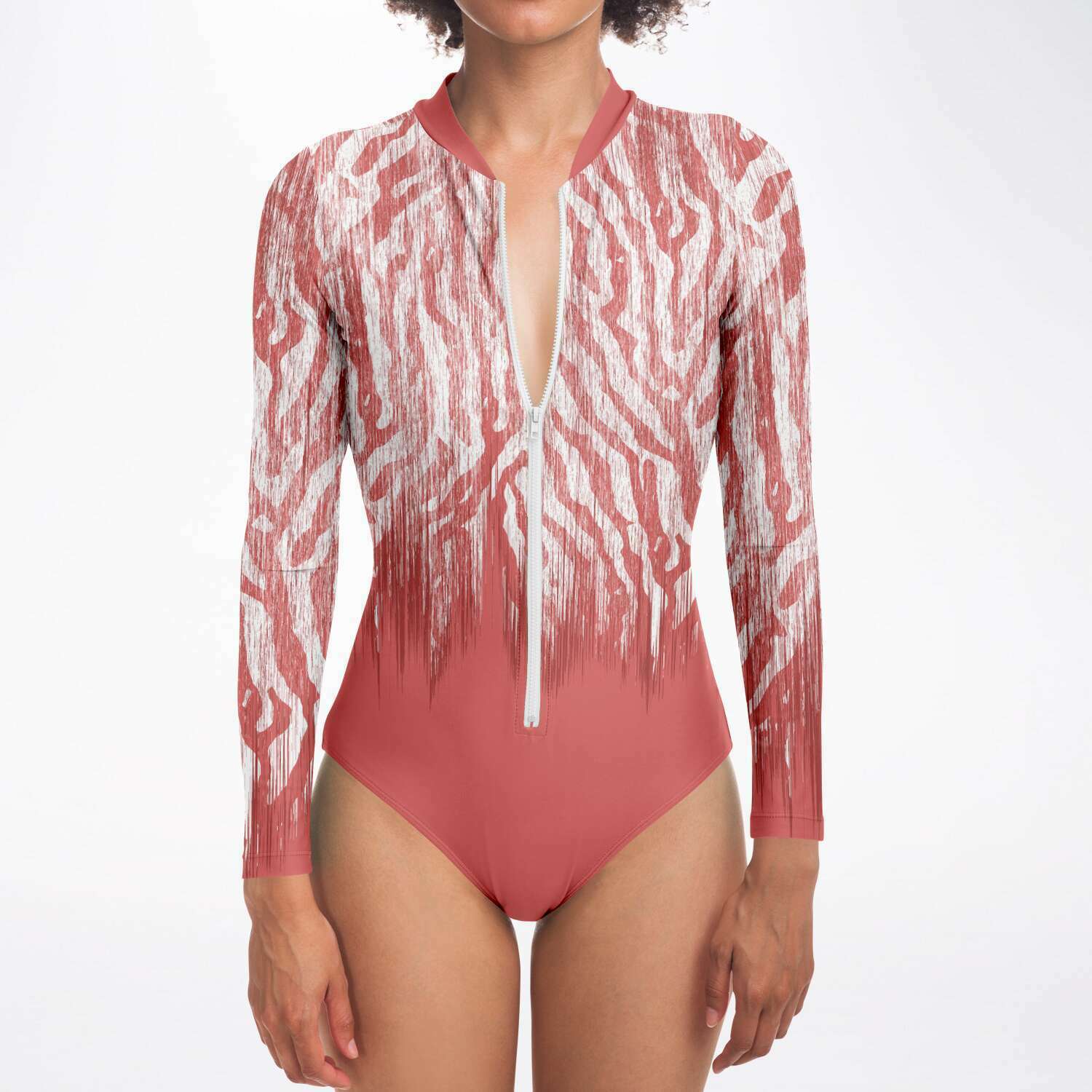 Coral Long Sleeve Swimsuit | One Piece Bodysuit Rash Guard UPF 50+