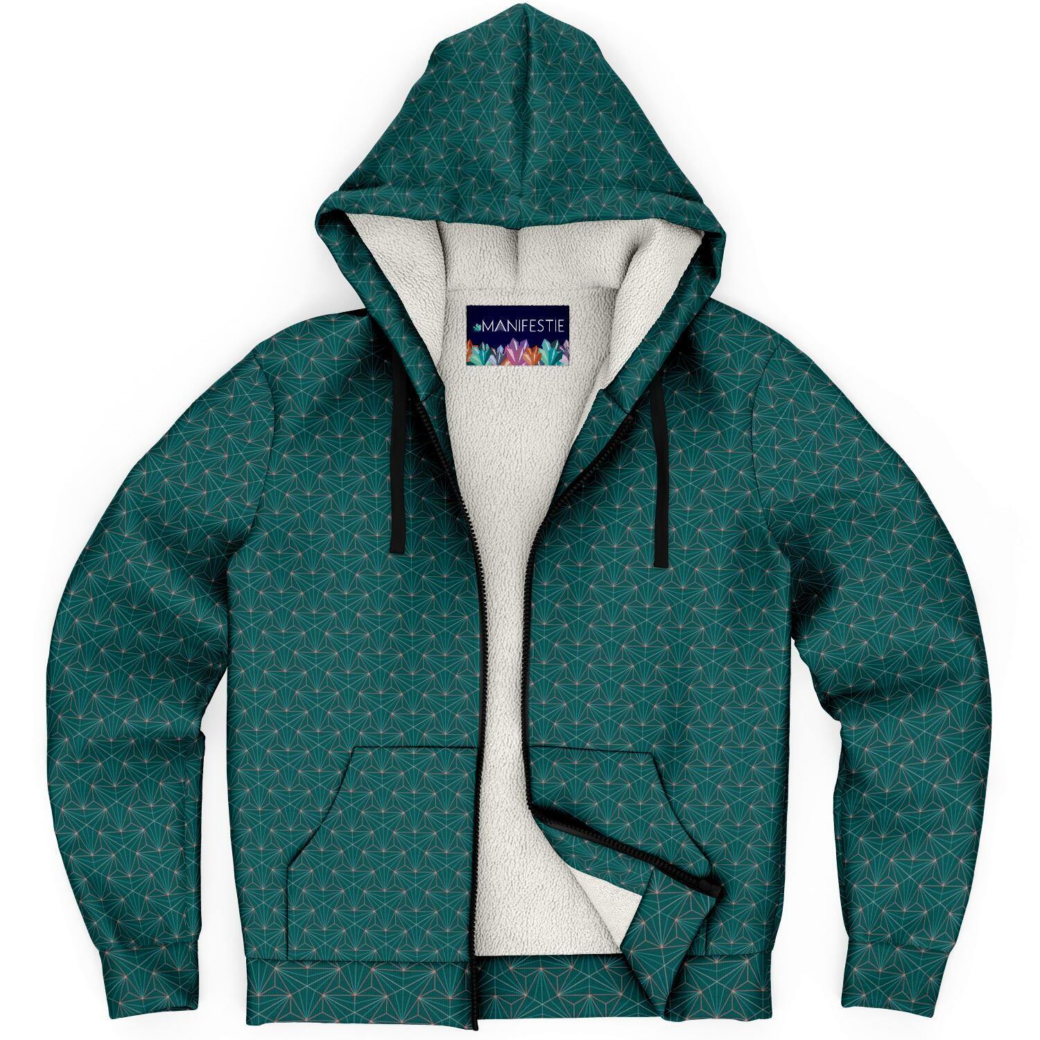 Turquoise Sacred Connections Premium Sherpa Lined Zip Hoodie - Manifestie