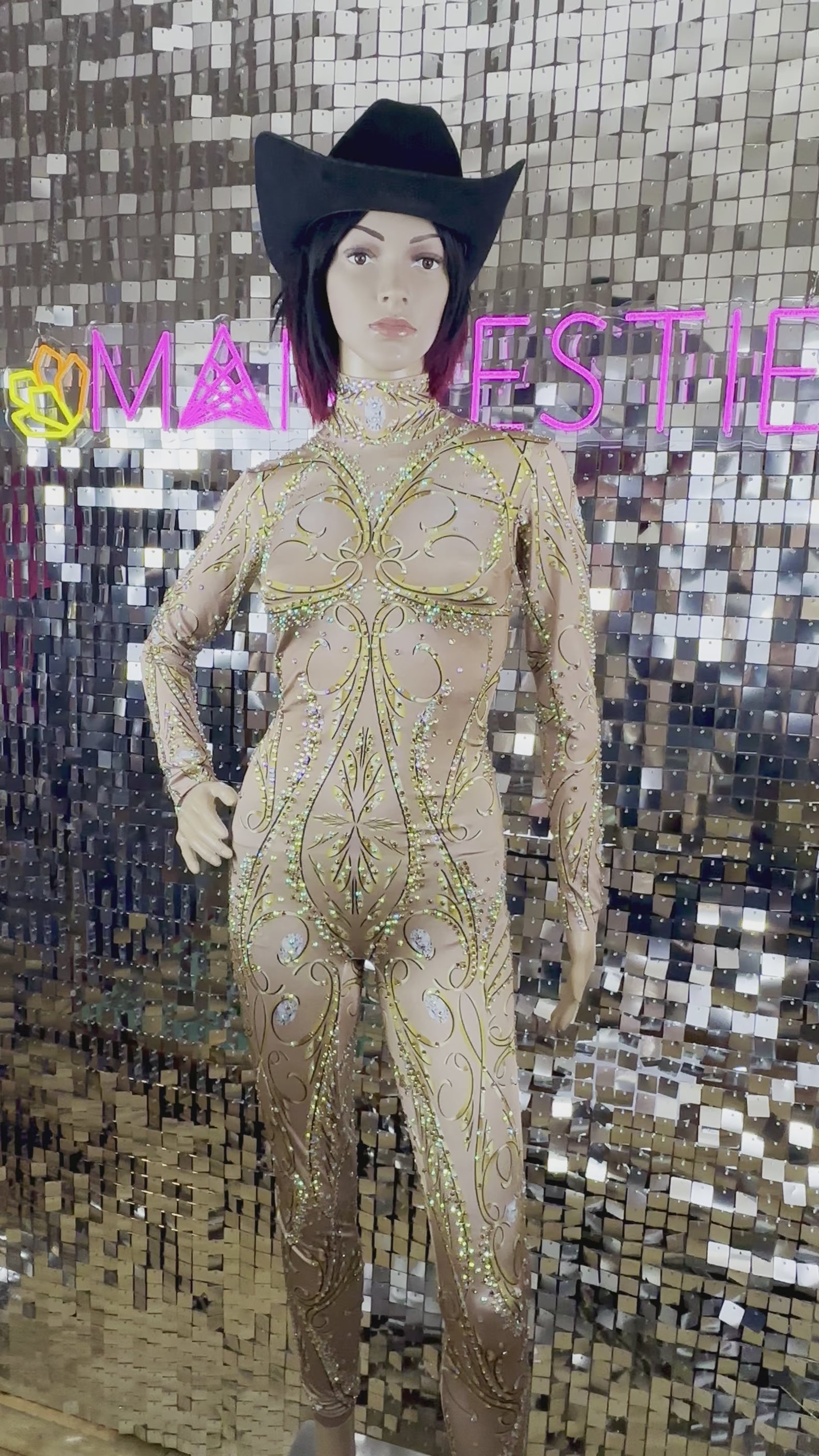 Surya Rhinestone Bodysuit / Beige Diamond Crystal Catsuit / Festival Jumpsuit / Drag / New Years Burning Man / Performer Costume