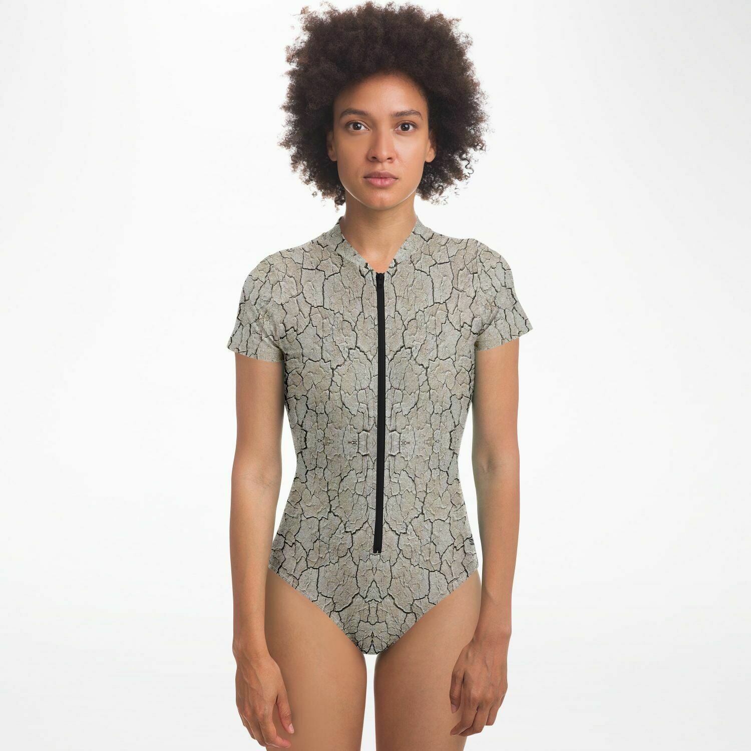 Black Rock City Short Sleeve Swimsuit | Full Piece Bodysuit | Front Zipper Bathing Suit | 50+ UPF Protection, UV Swimwear