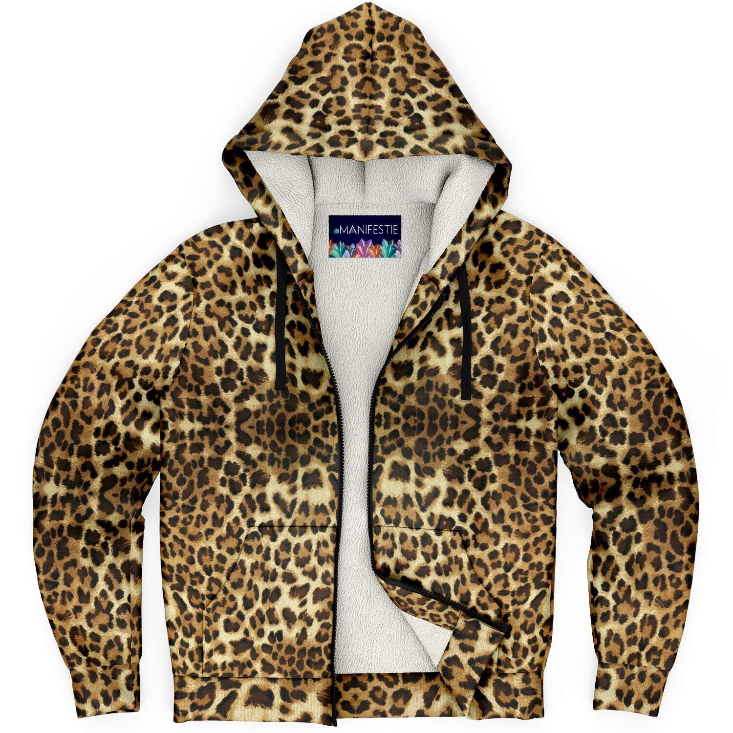 Leopard Print Premium Sherpa Lined Zip Hoodie - Manifestie