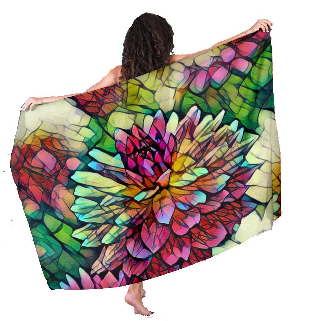 Stained Glass Flowers Chiffon Beach Cover Up | Sarong | Pareo - Manifestie