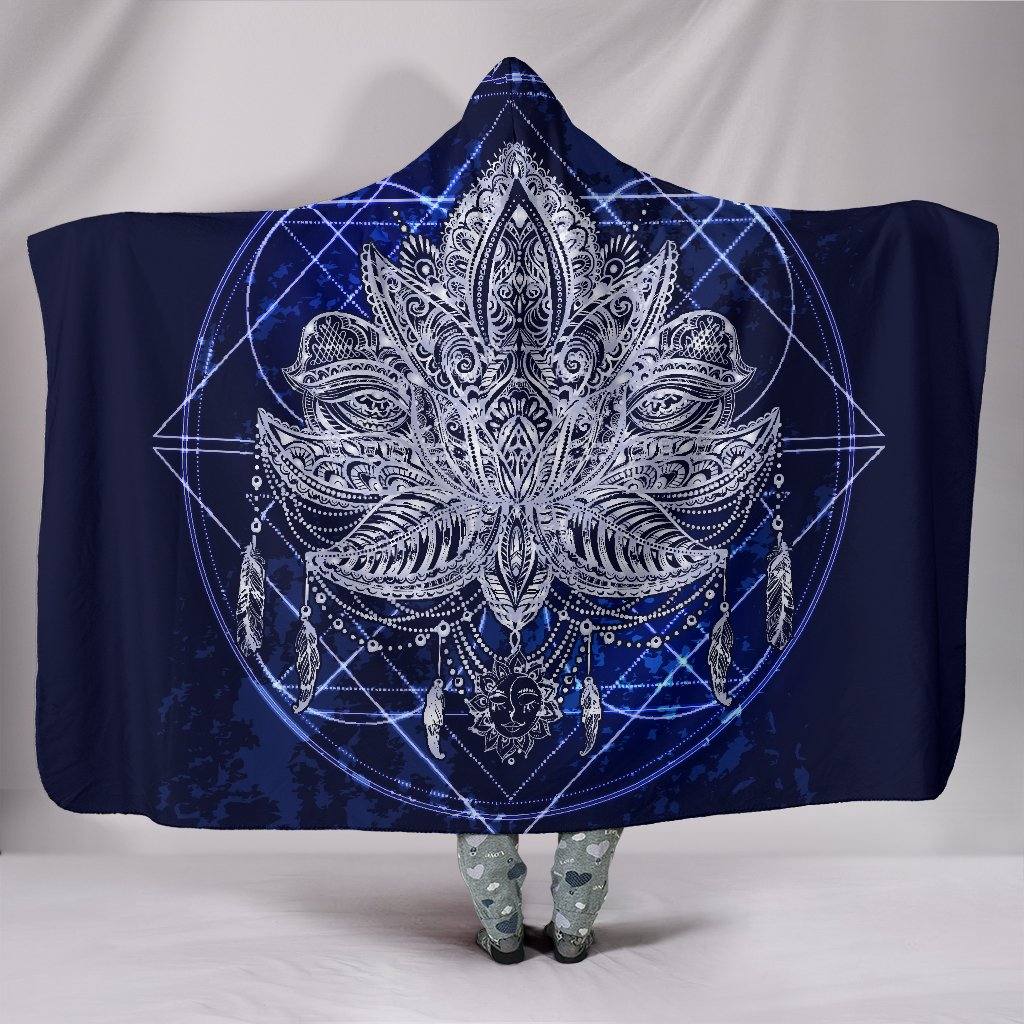 Blue Lotus Fractal Hooded Blanket | Plush, Premium Sherpa | Kids, Adult - Manifestie