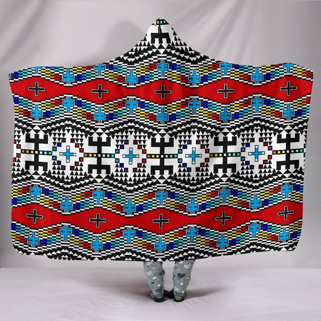 Geometric Tribe Hooded Blanket | Plush, Premium Sherpa | Kids, Adult | Red Blue - Manifestie