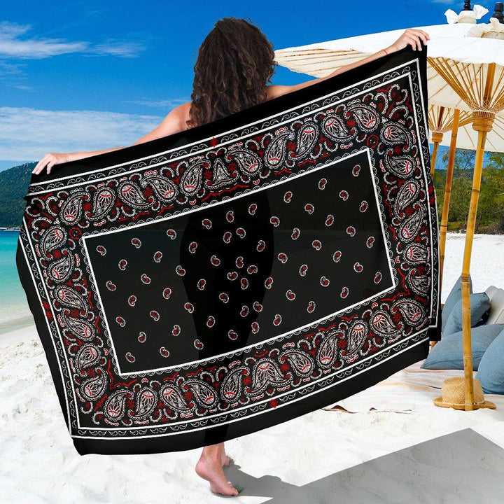 Paisley Black Bandana Chiffon Beach Cover Up | Sarong | Pareo - Manifestie