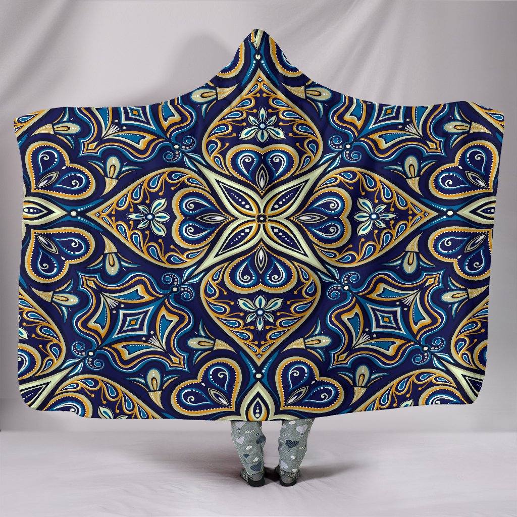 Blue Mosaic Flower Hooded Blanket | Plush, Premium Sherpa | Kids, Adult - Manifestie