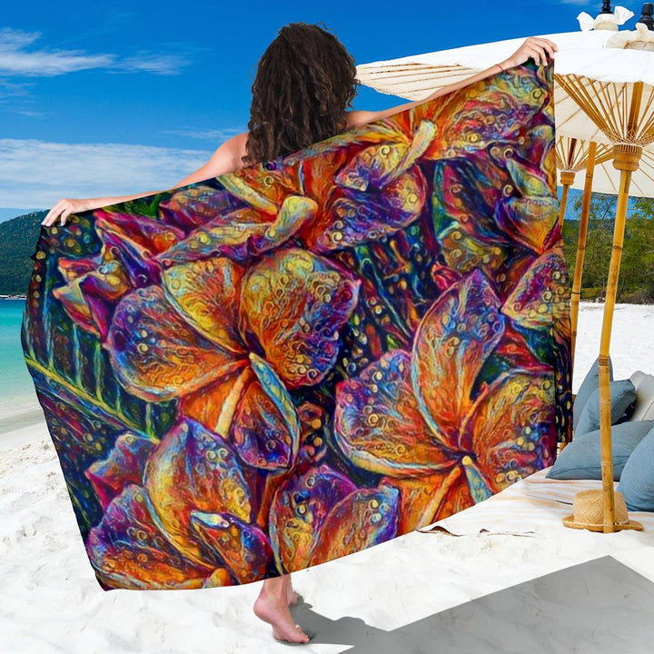 Vibrant Plumerias Chiffon Beach Cover Up | Sarong | Pareo | Flowers Floral - Manifestie