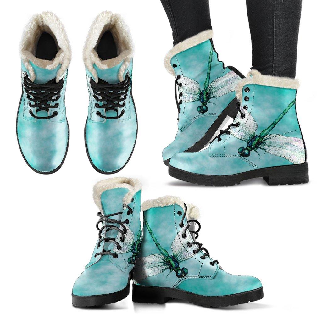 Dragonfly Sky Vegan Leather Boots With Faux Fur Lining - Manifestie