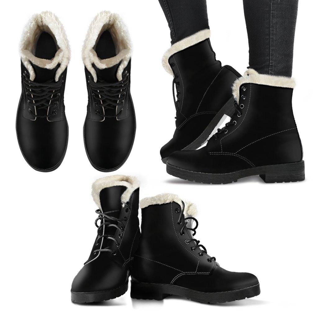 Black Vegan Leather Boots With Faux Fur Lining - Manifestie