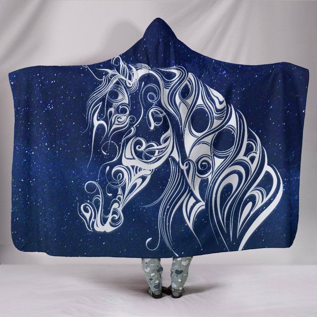 Starry Night Horse Hooded Blanket | Plush, Premium Sherpa | Kids, Adult | Blue - Manifestie