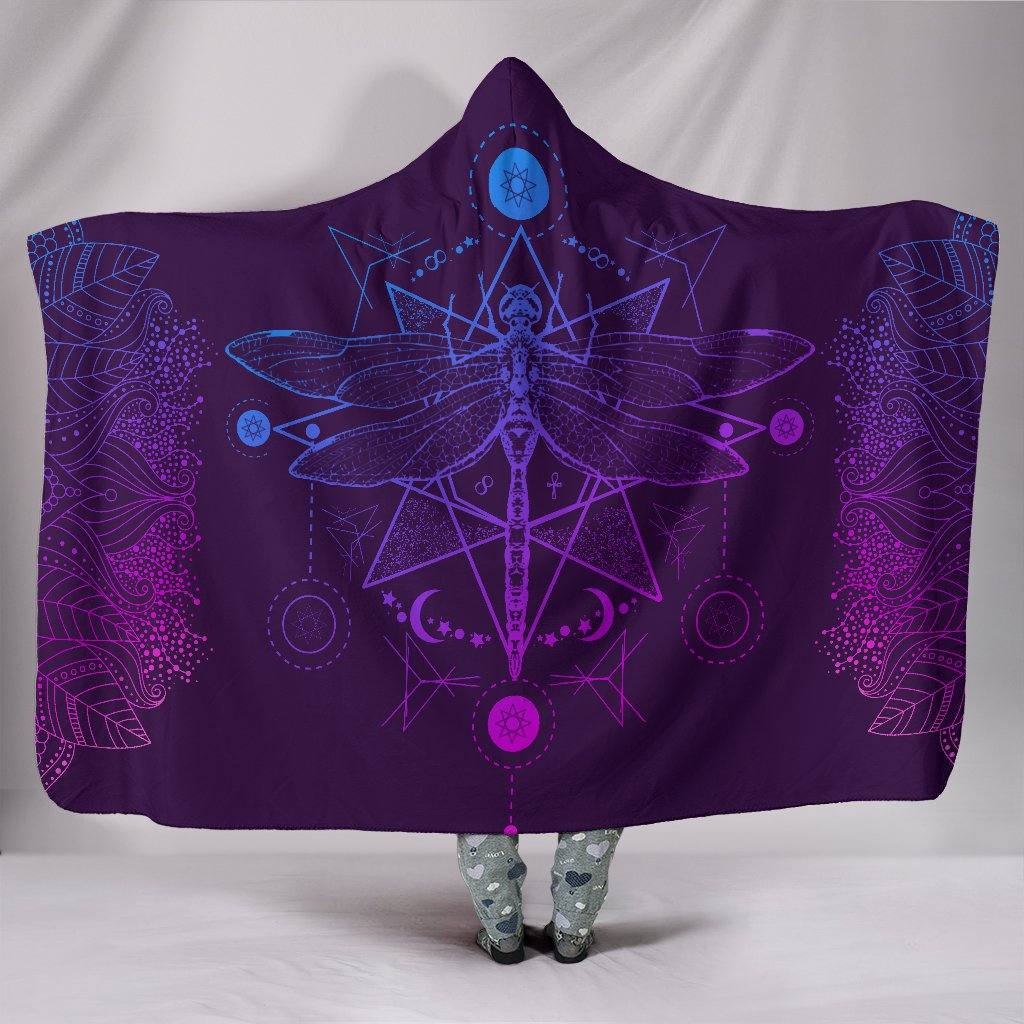 Purple Chakra Dragonfly Hooded Blanket | Plush, Premium Sherpa | Kids, Adult - Manifestie