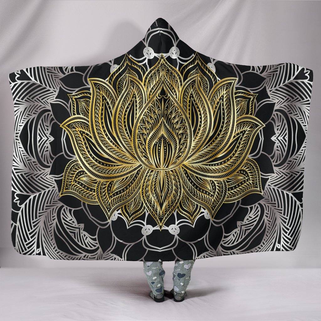 Golden Lotus Hooded Blanket | Plush, Premium Sherpa | Kids, Adult | Black - Manifestie