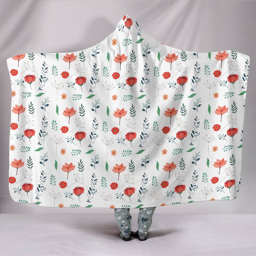 Poppies and Leaves Hooded Blanket | Plush, Premium Sherpa | Kids, Adult | Orange - Manifestie