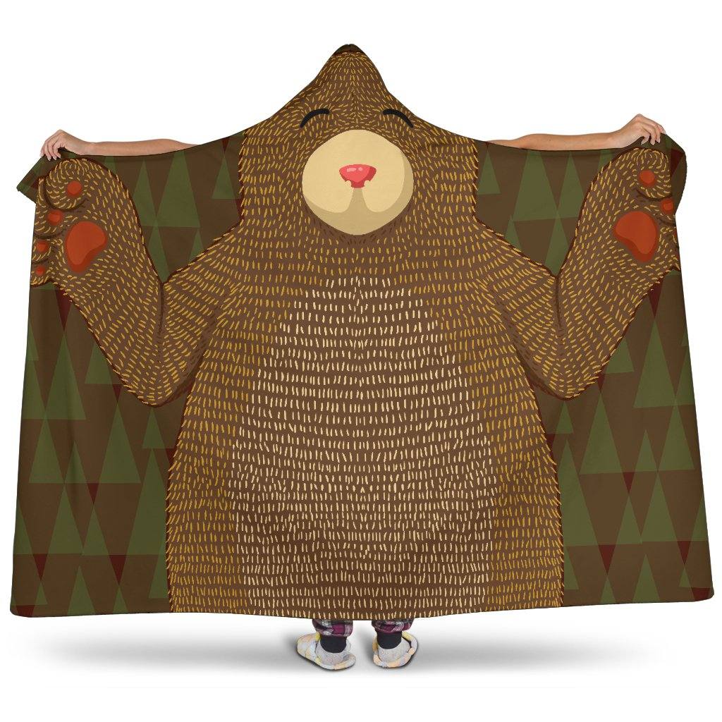 Mountain Forest Bear Hooded Blanket | Plush, Premium Sherpa | Kids, Adult - Manifestie