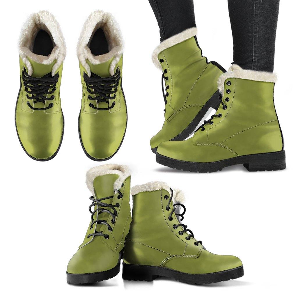 Chartreuse Vegan Leather Boots with Faux Fur Lining - Manifestie
