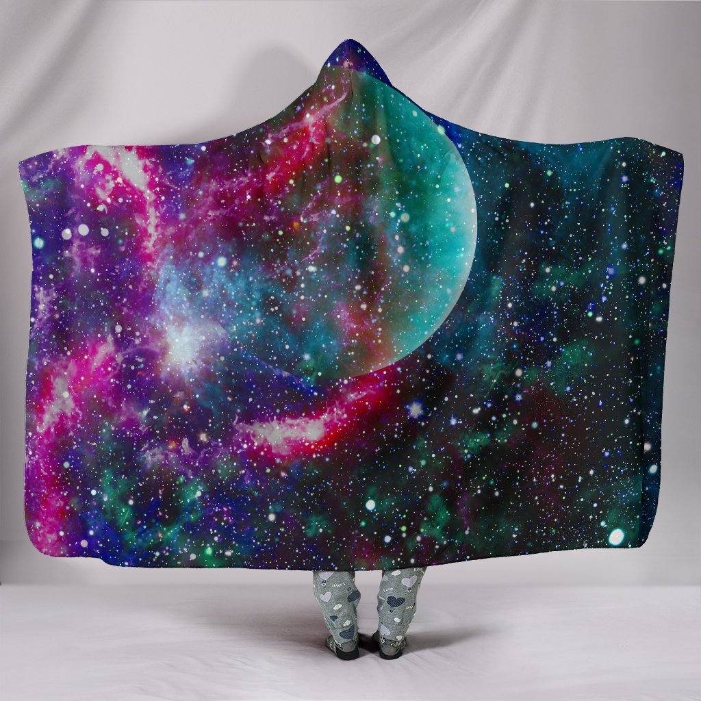Galaxy Planet Hooded Blanket | Plush, Premium Sherpa | Kids, Adult | Green, Pink - Manifestie
