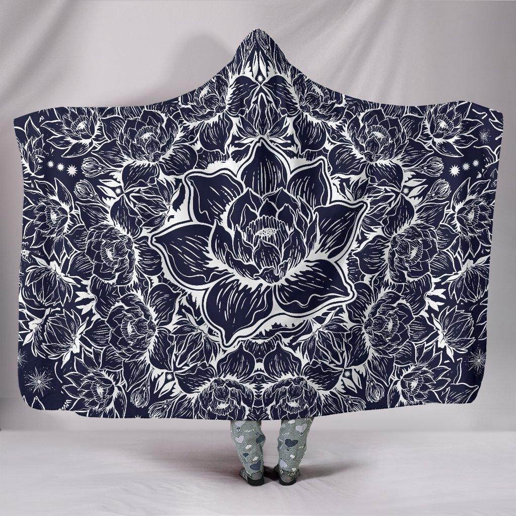 Black White Lotus Hooded Blanket - Manifestie
