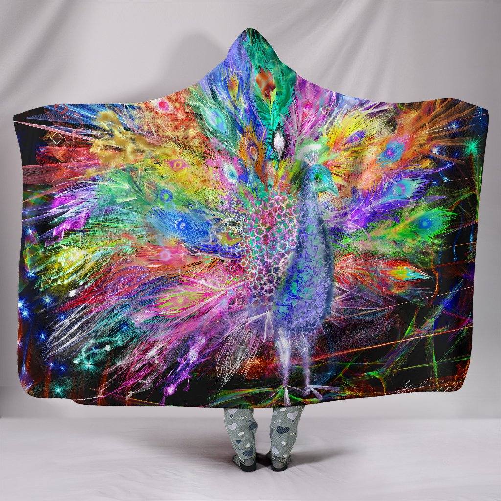 Electric Peacock Hooded Blanket | Plush, Premium Sherpa | Kids, Adult | Rainbow - Manifestie