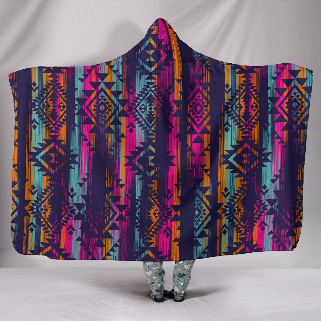 Multicolor Boho Hooded Blanket | Plush, Premium Sherpa | Kids, Adult | Tribal Pink - Manifestie