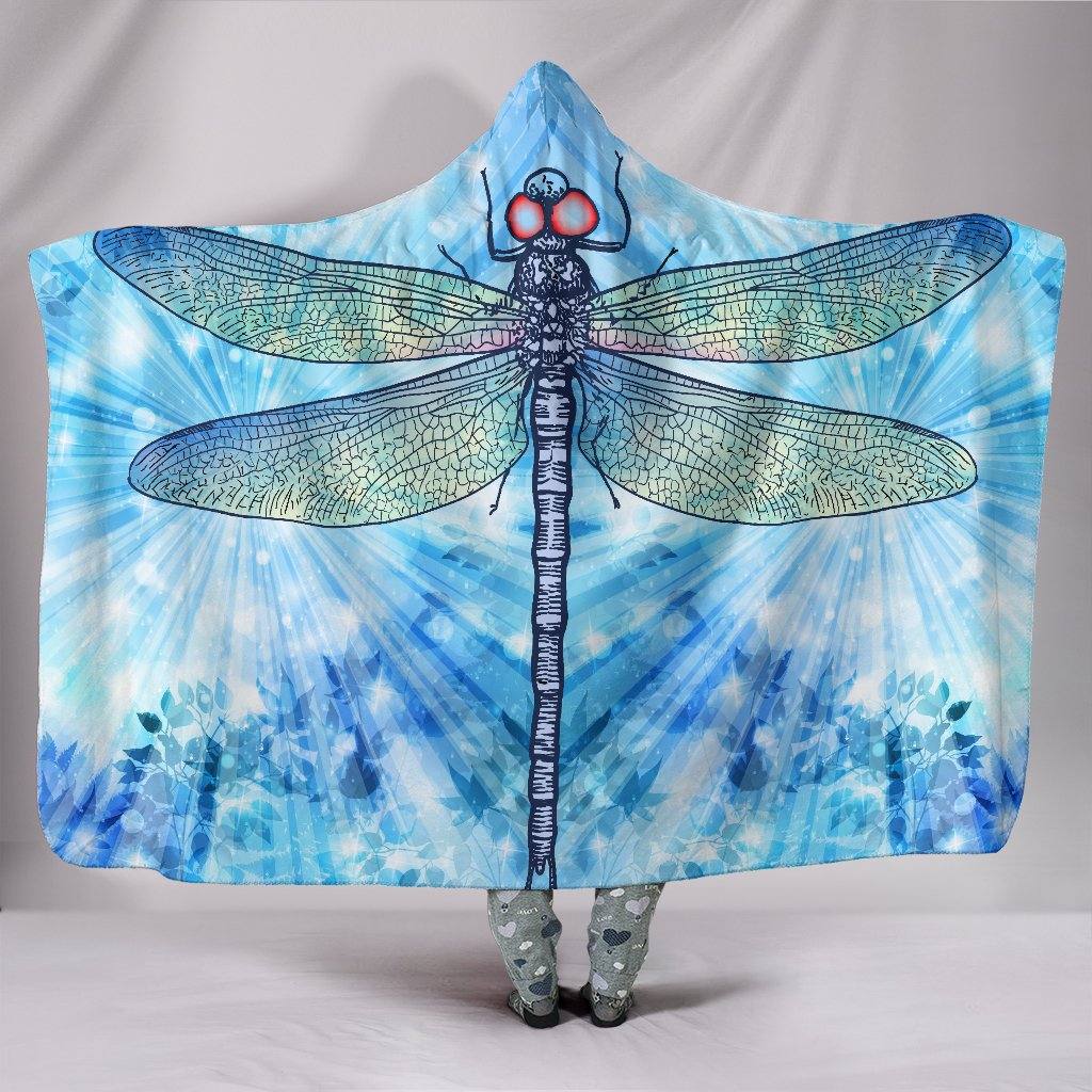 Blue Tie Dye Dragonfly Hooded Blanket | Plush, Premium Sherpa | Kids, Adult - Manifestie