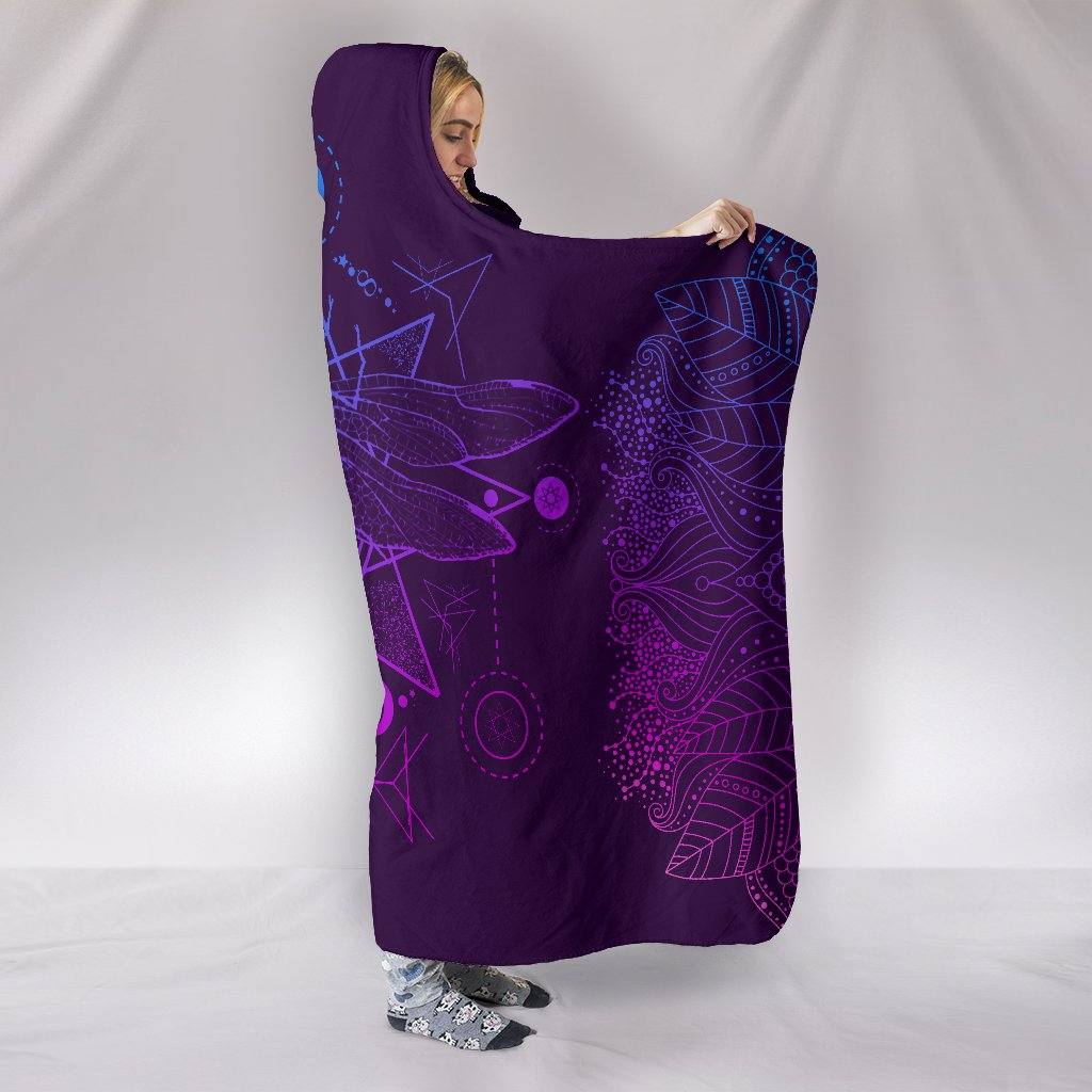 Purple Chakra Dragonfly Hooded Blanket | Plush, Premium Sherpa | Kids, Adult - Manifestie