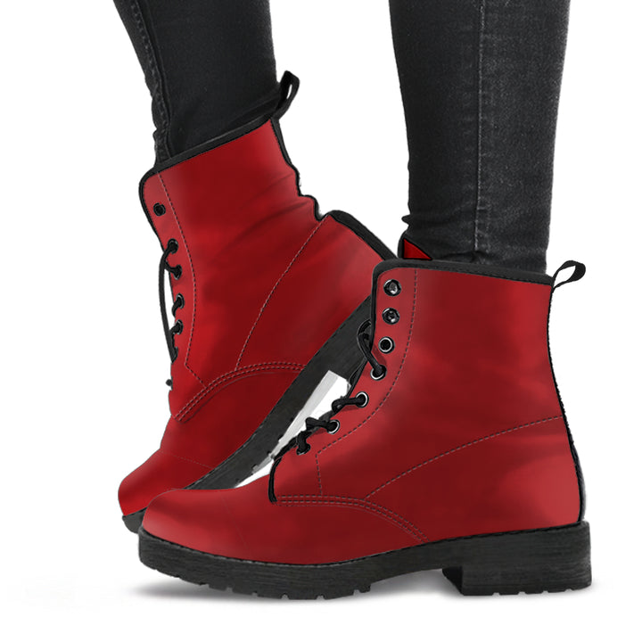 Crimson Red Memory Foam Boots | All Season Lace Up Boots | Vegan Leather Combat Boot